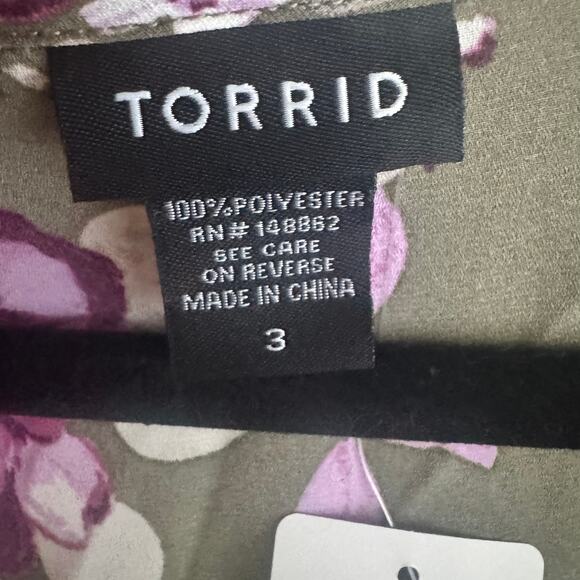 New Torrid Georgette Blouse Olive Green Lilac Sz 3X Floral Keyhole - Picture 6 of 7